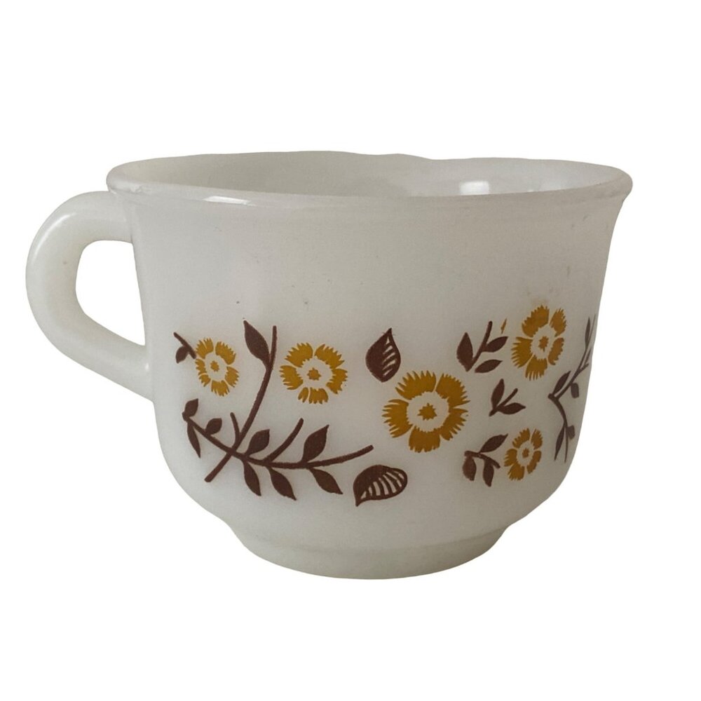 Dynaware PYR O REY Milk Glass Tea Punch Cup Brown Floral Replacement Vintage